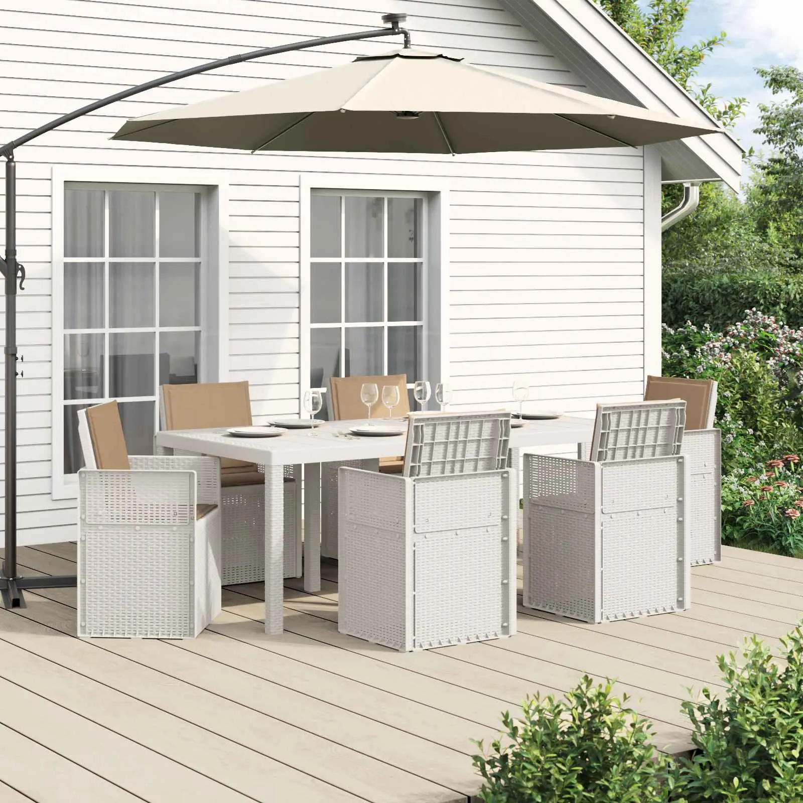 Ensemble de salle à manger pour jardin 7 pcs Blanc et taupe PP vidaXL 3430081