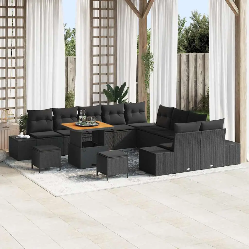 Ensemble Compact Jardin 13 pcs Noir Poly Rotin, Sièges avec Coffres et Table Basse, Agencement Facile – ComfortXL Outdoor Living