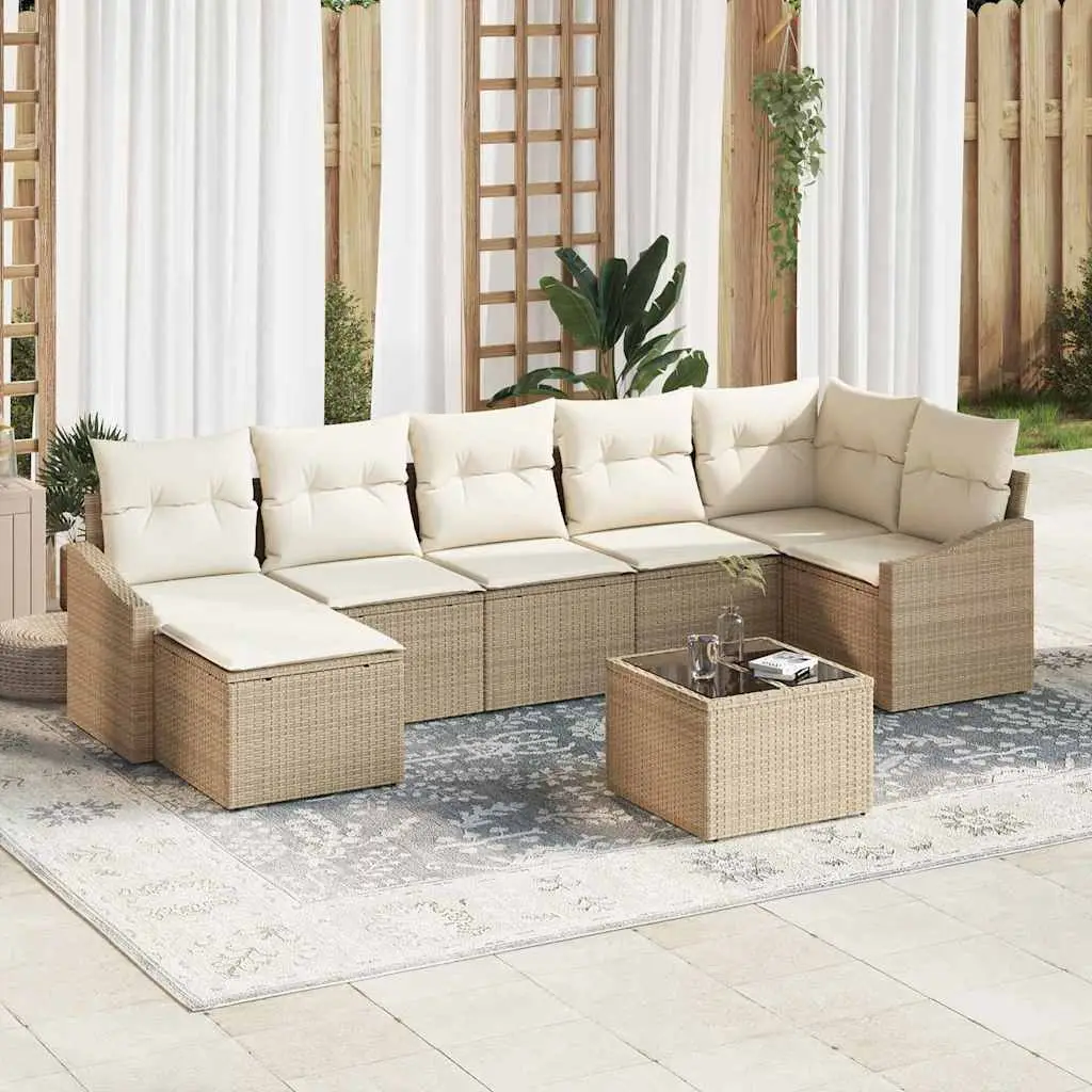 Ensemble de Canapés avec coussin 8 pcs Beige polyrotin vidaXL 3346821