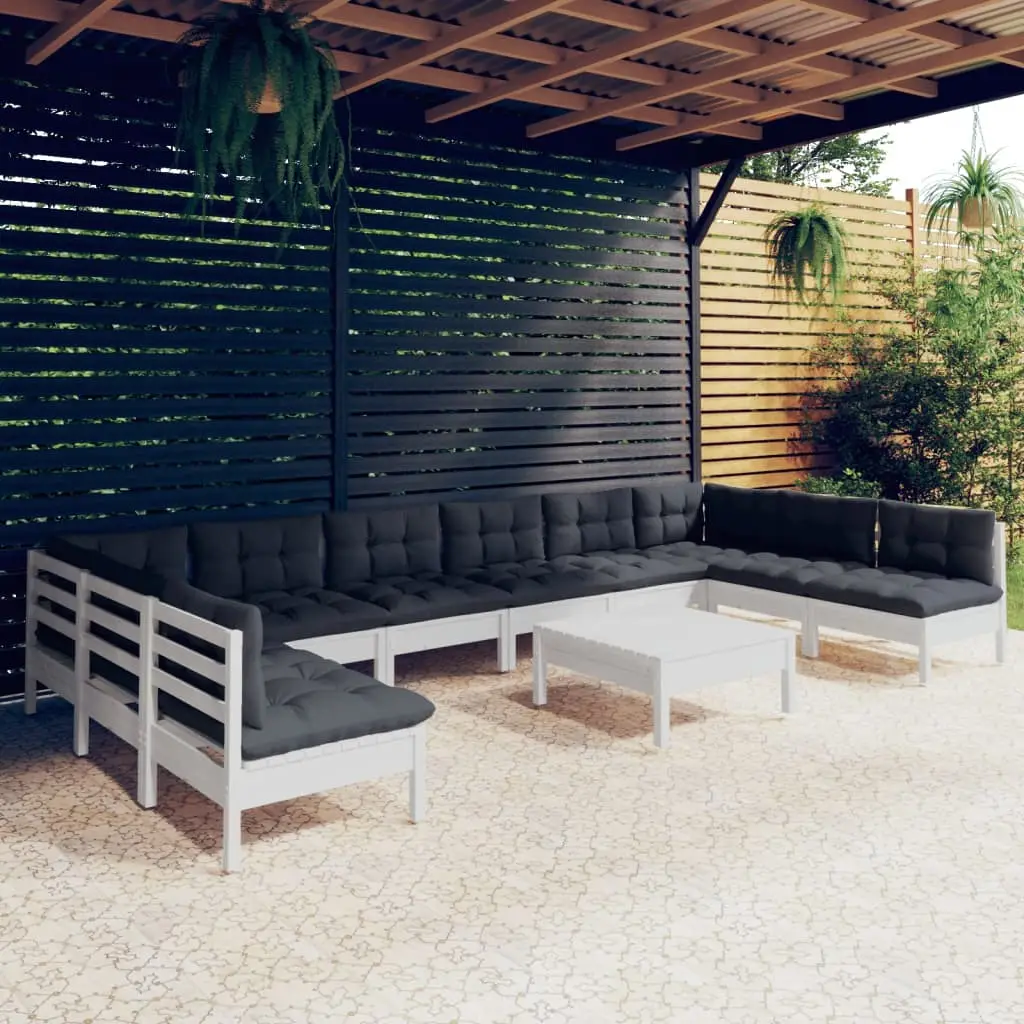 Ensemble de Jardin Modulable 11 Places en Bois de Pin Blanc Coussins Gris Foncé Inclus – ComfortXL Outdoor Living