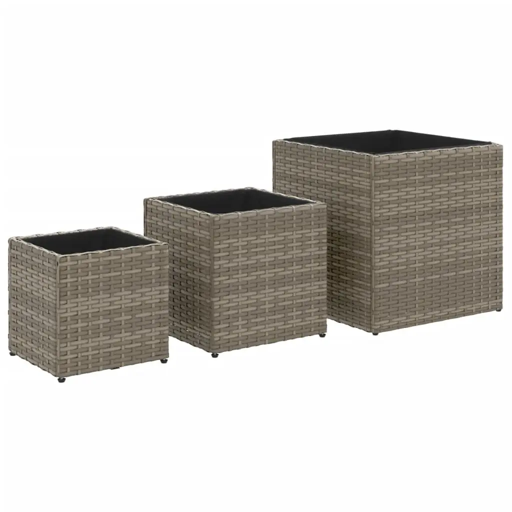 Ensemble de 3 pcs Jardinières – Bacs à fleurs – Pots de fleurs gris résine tressée