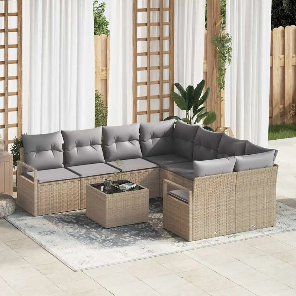 Ensemble de Canapés avec coussin 9 pcs Beige et gris polyrotin vidaXL 3346320