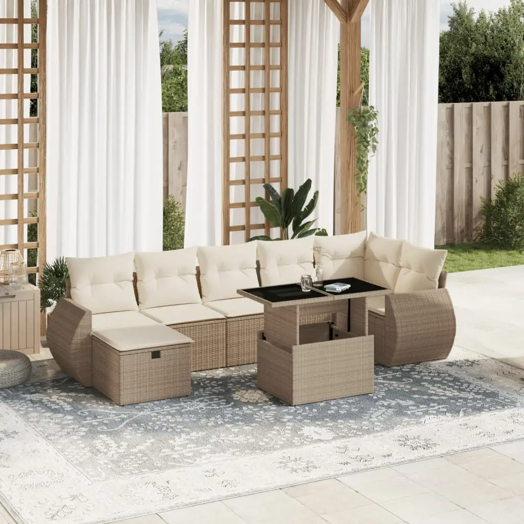 Ensemble de Jardin 8 Personnes Résine Tressée Beige Table Verre Ajustable – ComfortXL Outdoor Living