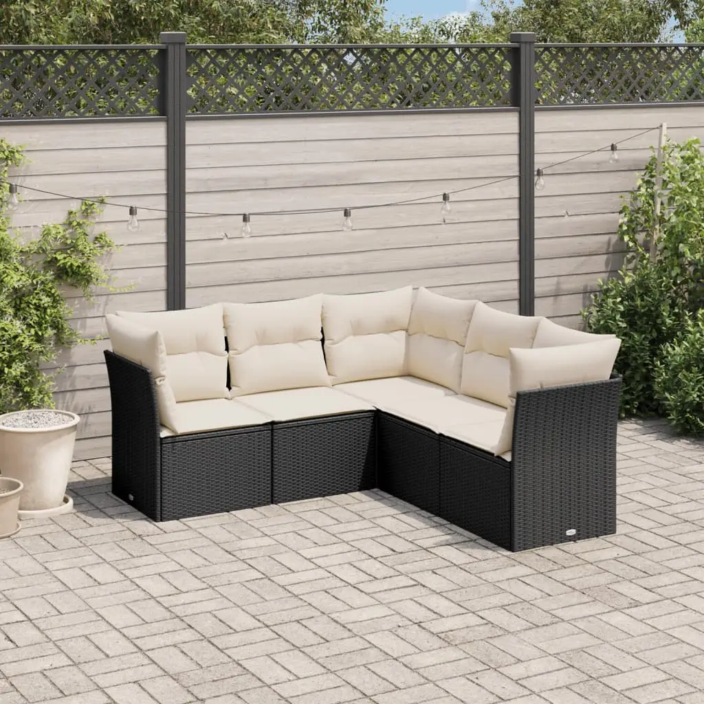 Ensemble canapés de jardin 5 places résine tressée modulable pour un coin détente extérieur Noir et Crème – ComfortXL Outdoor Living