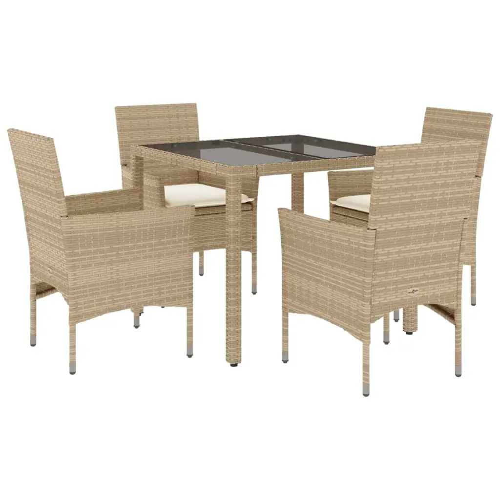 Ensemble de 5 pcs table de jardin et chaises avec coussins – mobilier de jardin beige rotin verre-JU2879