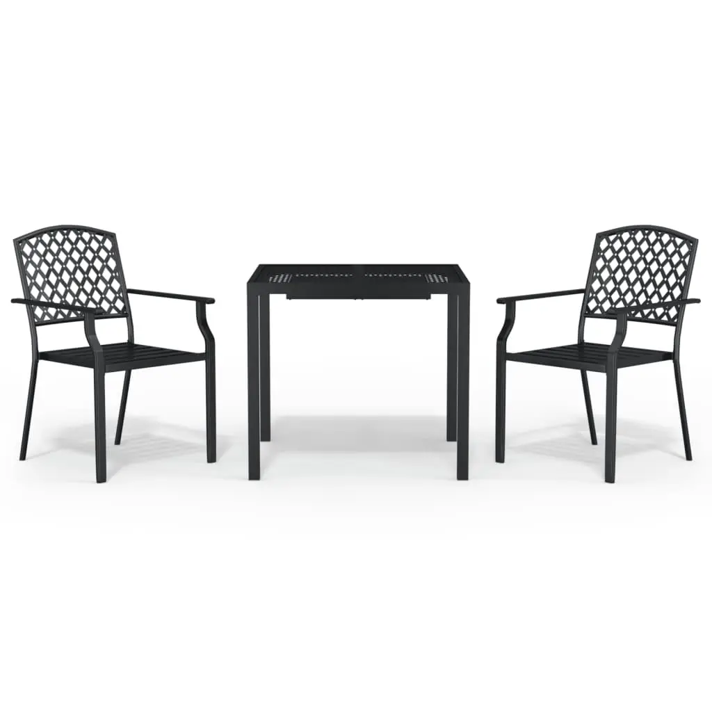 Ensemble de 3 pcs table de jardin avec chaises – mobilier de jardin anthracite acier