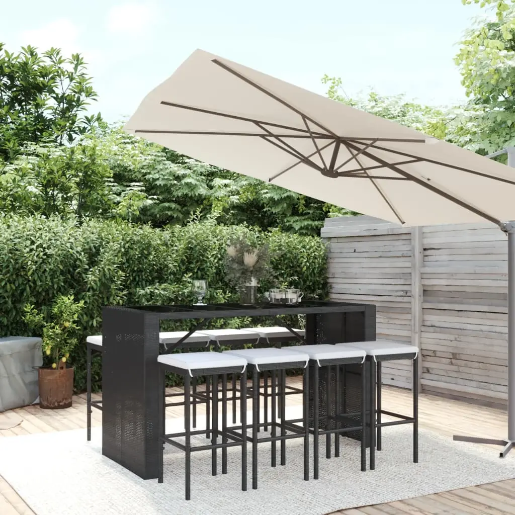 Ensemble de bar de jardin 9 pcs avec coussins noir poly rotin vidaXL 3187623