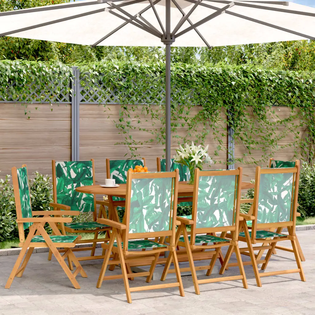 Ensemble de 8 Sièges de Jardin Inclinables Pliables en Tissu Vert et Bois pour Terrasse – ComfortXL Outdoor Living