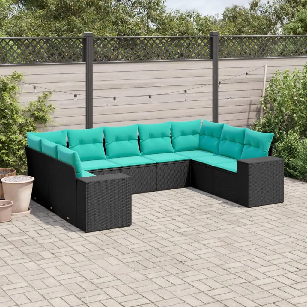 Ensemble de Jardin Modulable 9 Places en Résine Tressée avec Coussins Confortables Bleu – ComfortXL Outdoor Living