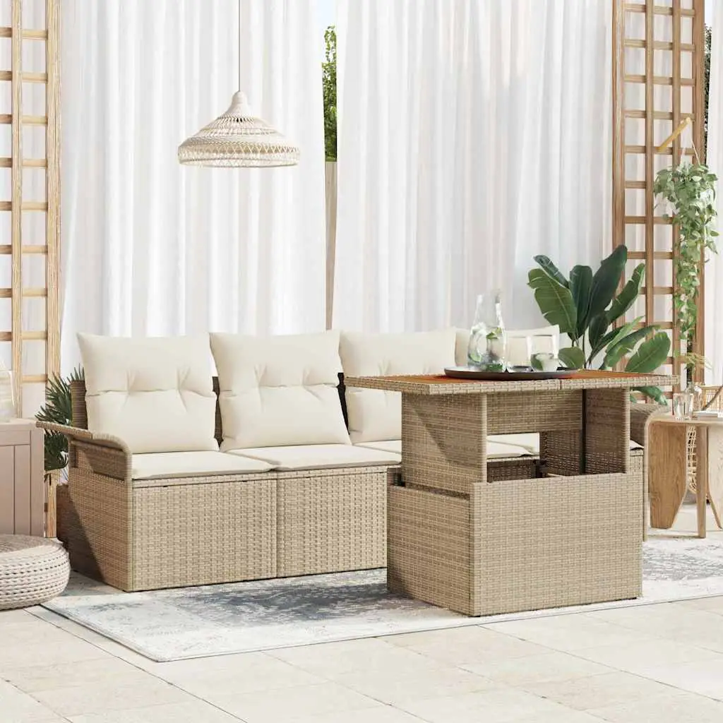 Ensemble Canapé Jardin 4 Places et Coffres – Résine Tressée Beige – Salon Bas Modulable avec Sacs de Rangement – ComfortXL Outdoor Living