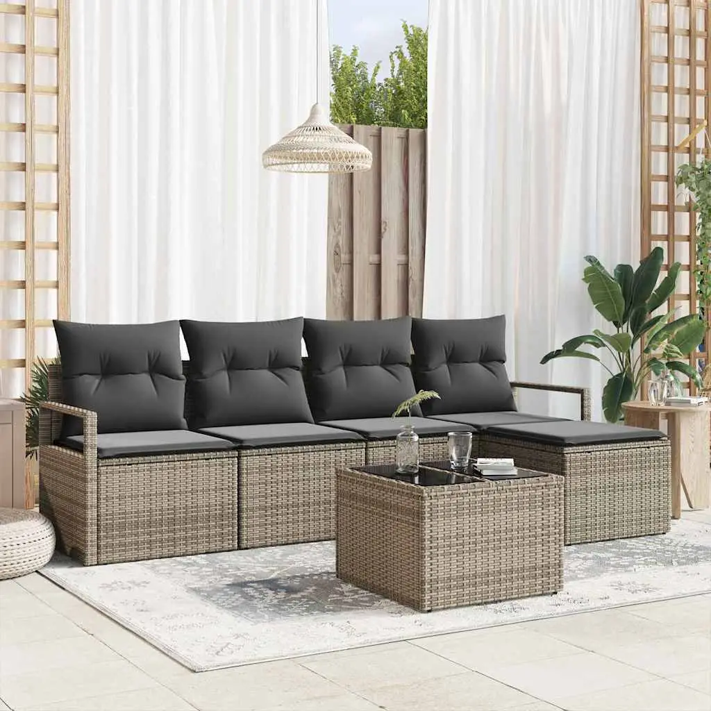 Ensemble de Canapés avec coussin 6 pcs Gris clair polyrotin vidaXL 3355018