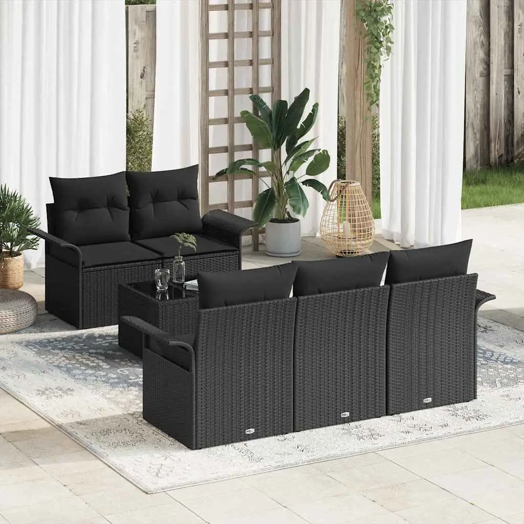Ensemble de Canapés avec coussin 6 pcs Noir polyrotin vidaXL 3345243