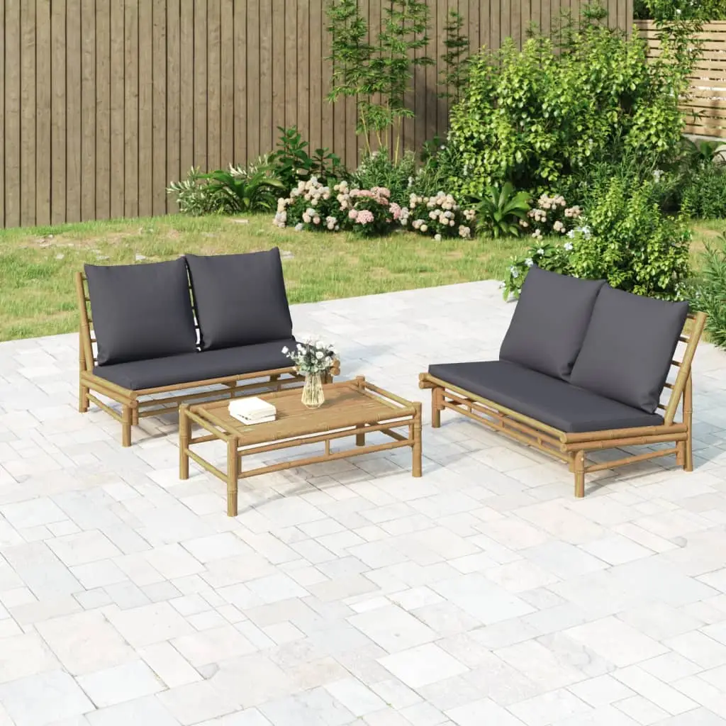 Ensemble de Jardin en Bambou 2 Pièces Banc et Table Basse avec Coussins Confort Gris Foncé – ComfortXL Outdoor Living