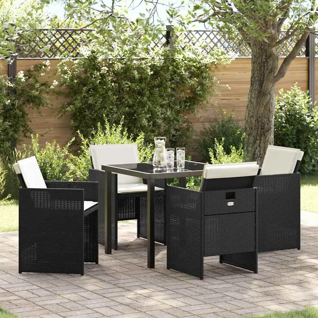 Ensemble de salle à manger pour jardin 5 pcs Noir polyrotin vidaXL 3380589 Noir et blanc crème