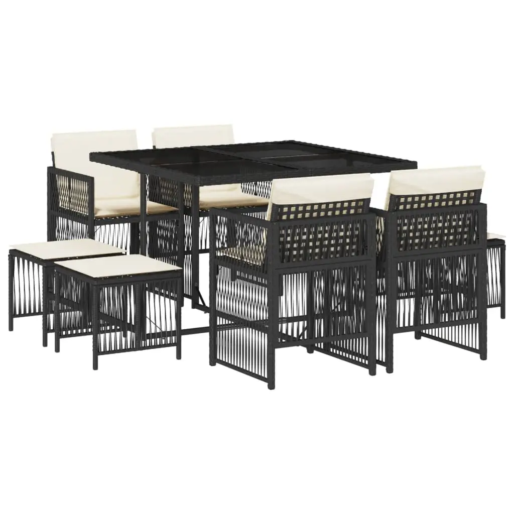 Ensemble de 9 pcs table de jardin avec chaises – mobilier de jardin coussins noir résine tressée-JU2428