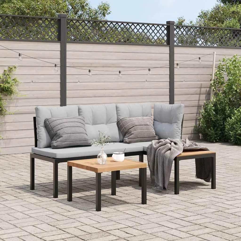 Ensemble de banc de jardin avec coussins 3 pcs noir vidaXL 3283648
