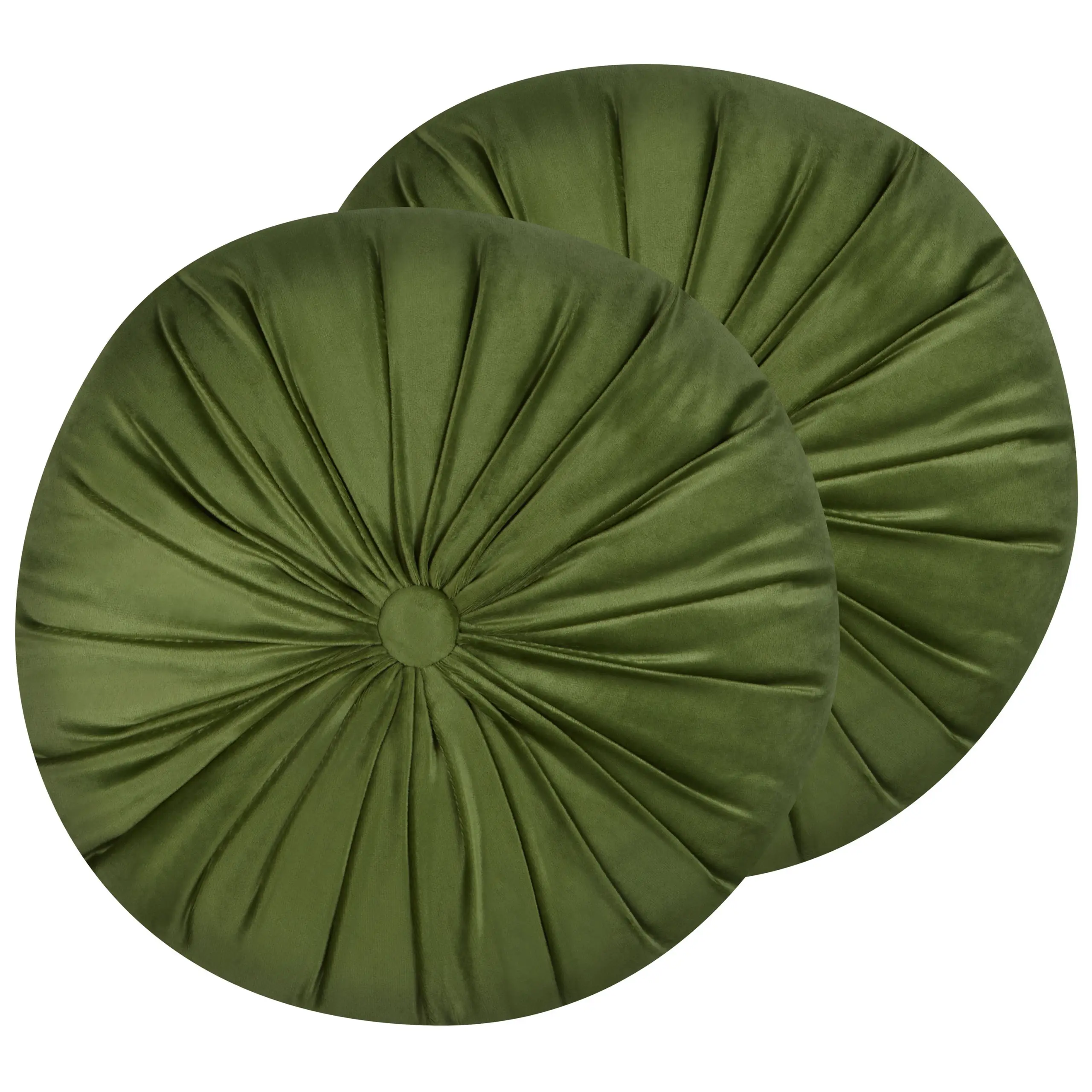 Ensemble de 2 Coussins Décoratifs Vert en Velours Rond 38 cm Salon Chambre Bureau Style Moderne