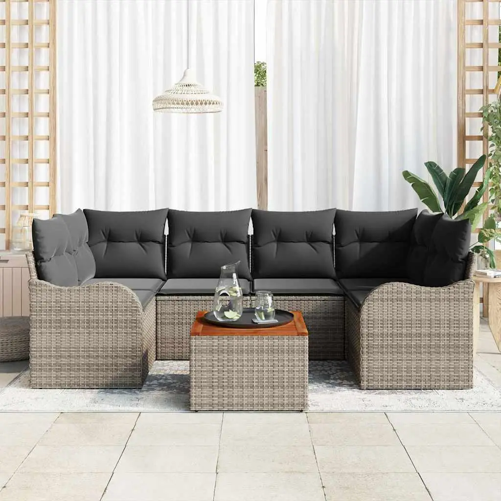 Ensemble de jardin 7 pièces en poly rotin modulable avec rangements pour terrasse Gris – ComfortXL Outdoor Living