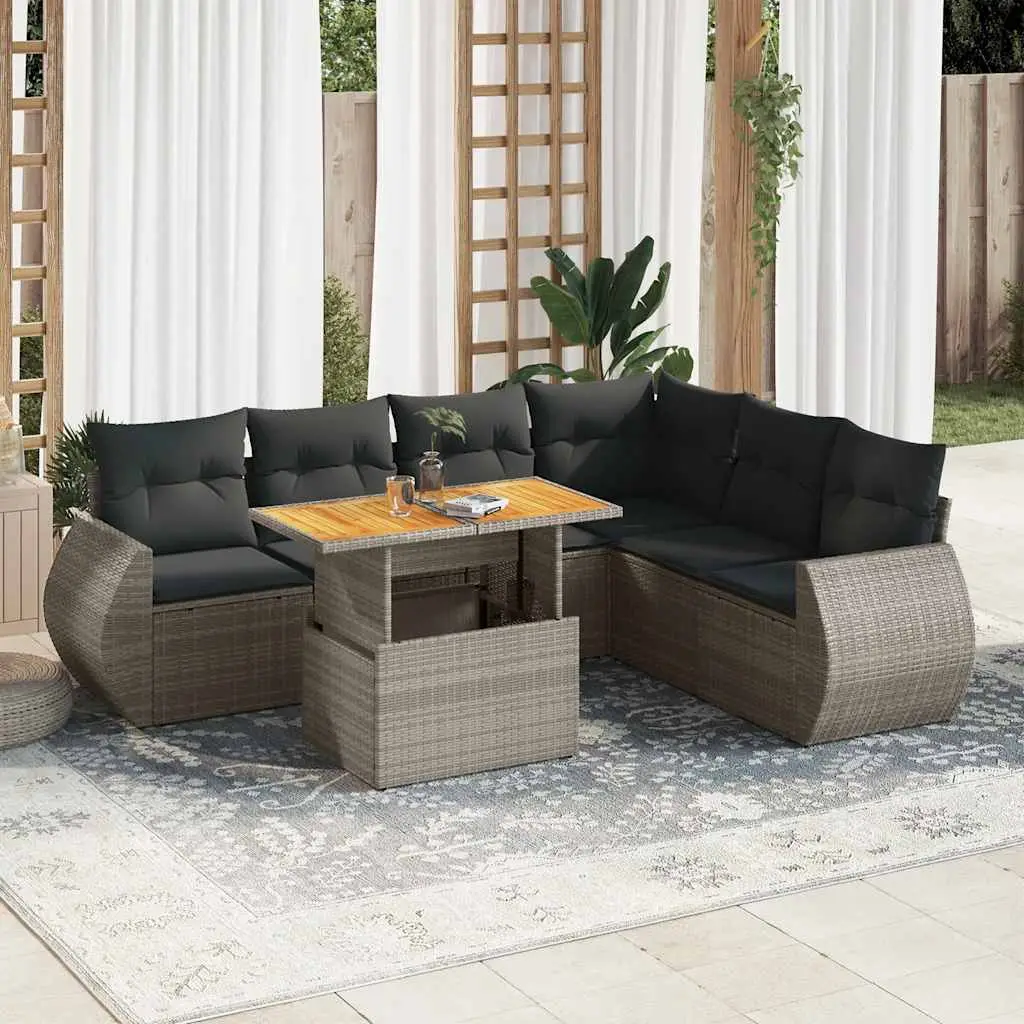 Ensemble canapé de jardin modulable 6 places avec rangement et table bois ajustable Gris – ComfortXL Outdoor Living