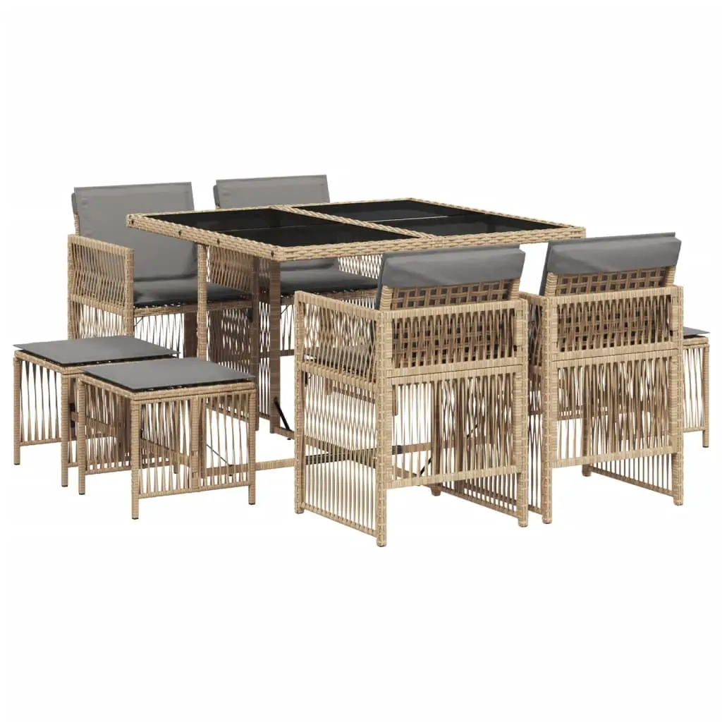Ensemble de 9 pcs table de jardin et chaises avec coussins – mobilier de jardin mélange beige-JU3099