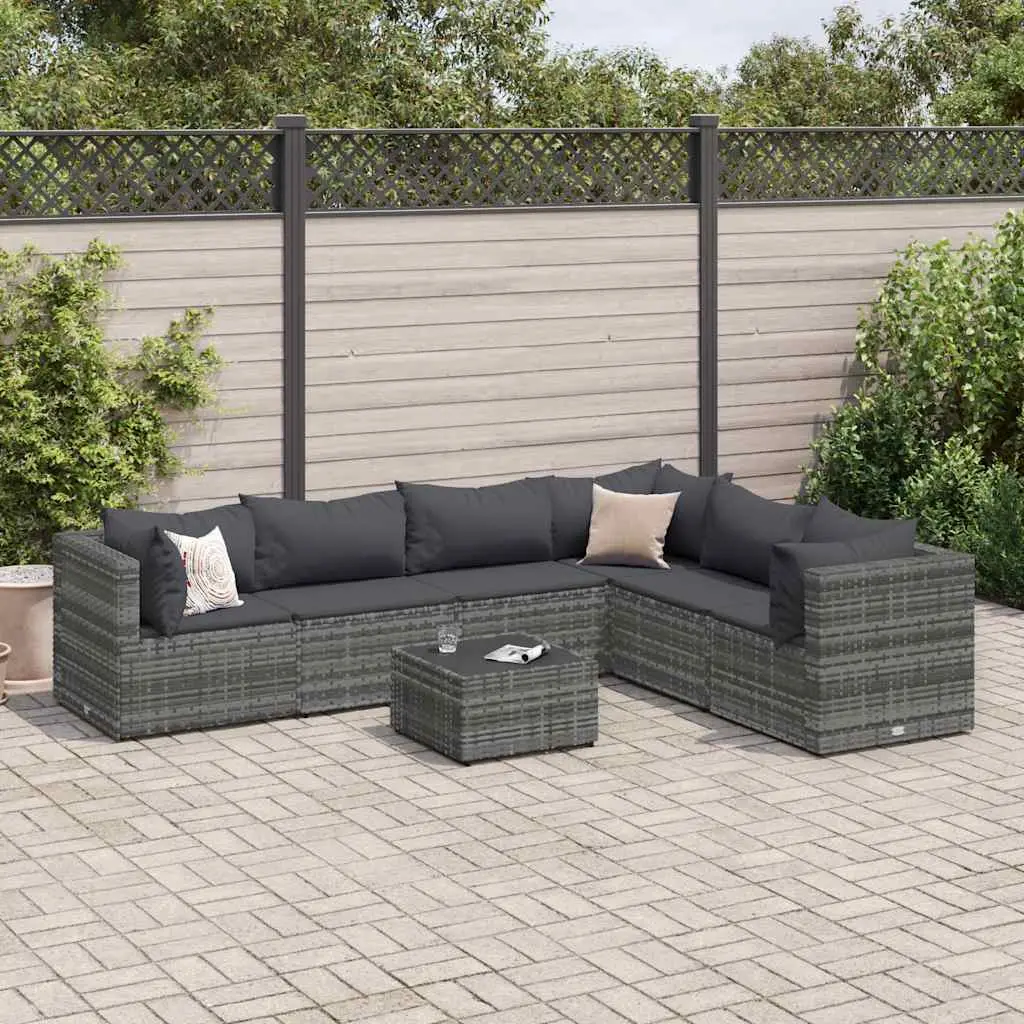 Ensemble de jardin 7 pcs résine tressée grise modulable avec table basse – ComfortXL Outdoor Living