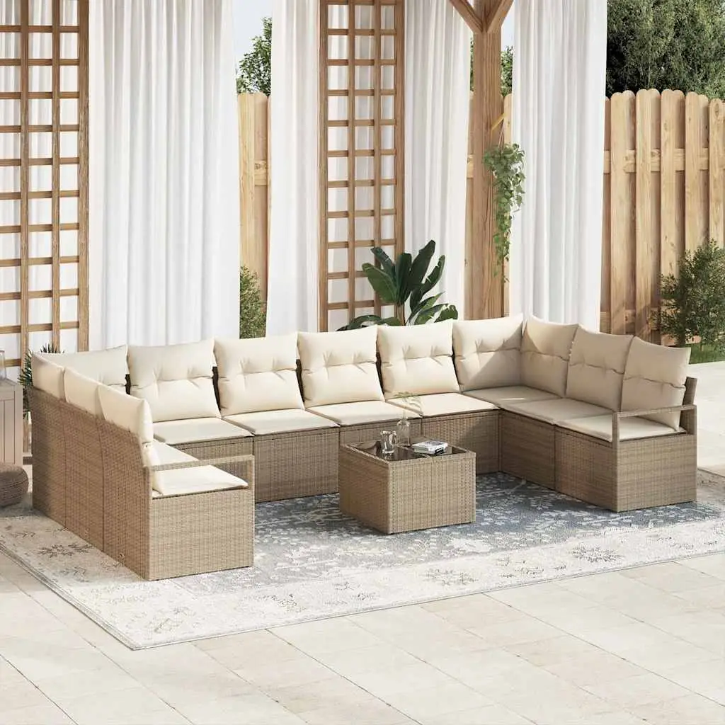 Ensemble de Canapés avec coussin 11 pcs Beige polyrotin vidaXL 3346571