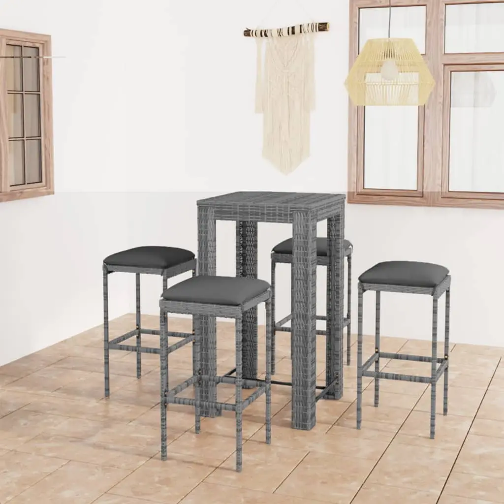 Ensemble de bar de jardin 5 pcs et coussins Résine tressée Gris vidaXL 3064779