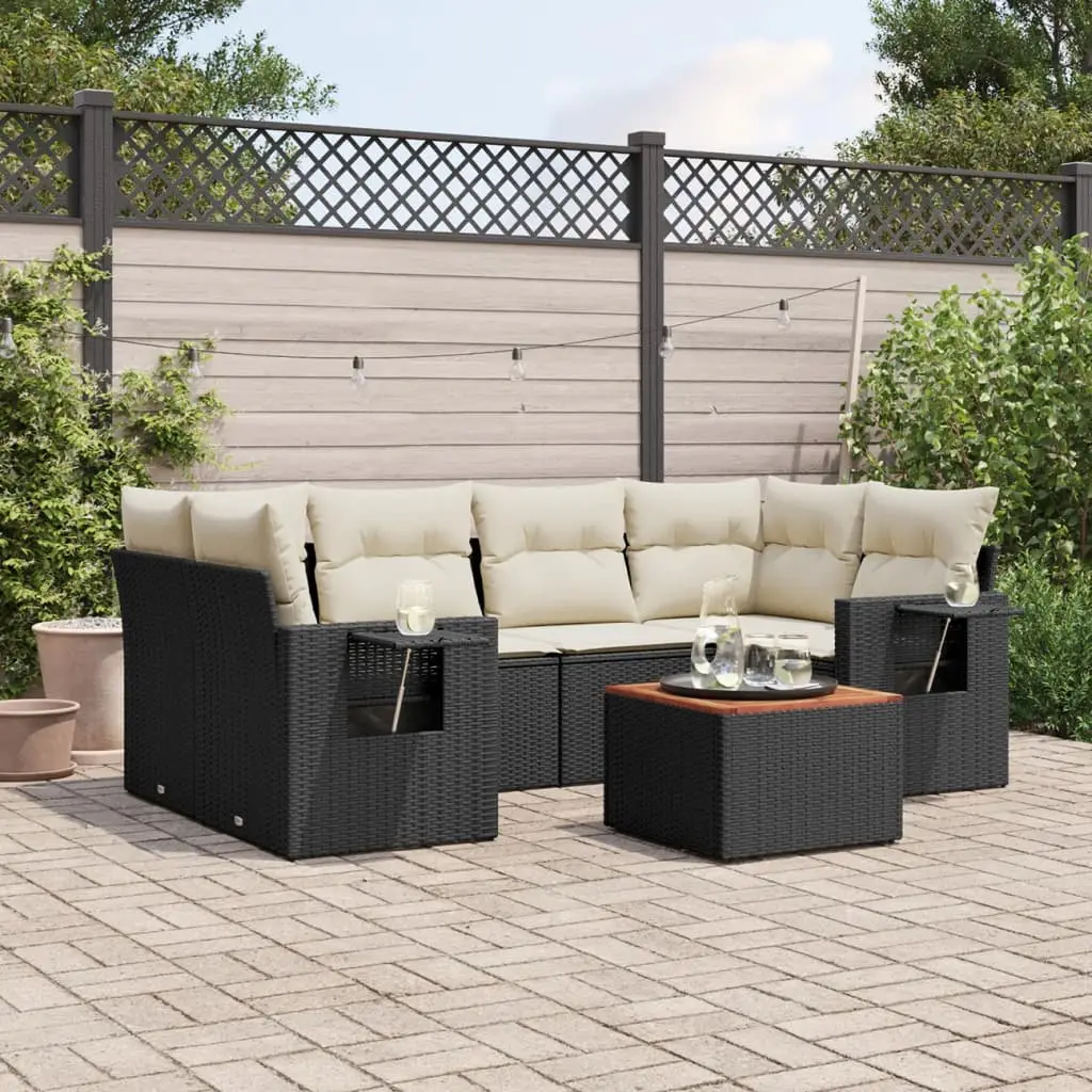 Ensemble de Jardin d’Angle Noir 7 Pièces avec Coussins Blanc Crème pour 6 Personnes – ComfortXL Outdoor Living