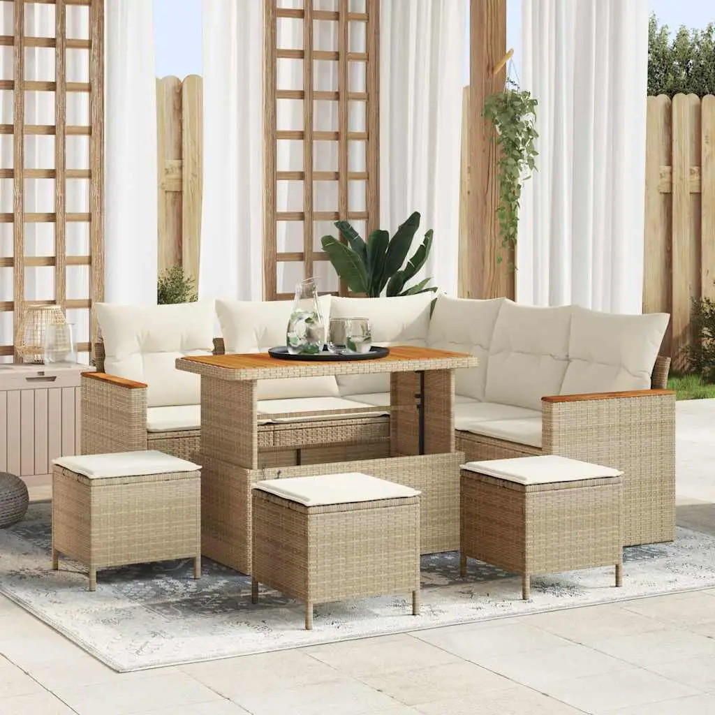 Ensemble de canapé de jardin avec coussin Beige Poly rotin vidaXL 3365001