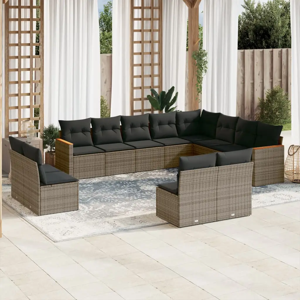 Ensemble Canapés d’Extérieur 12 Places Résine Tressée avec Espace de Rangement Gris Modulable – ComfortXL Outdoor Living