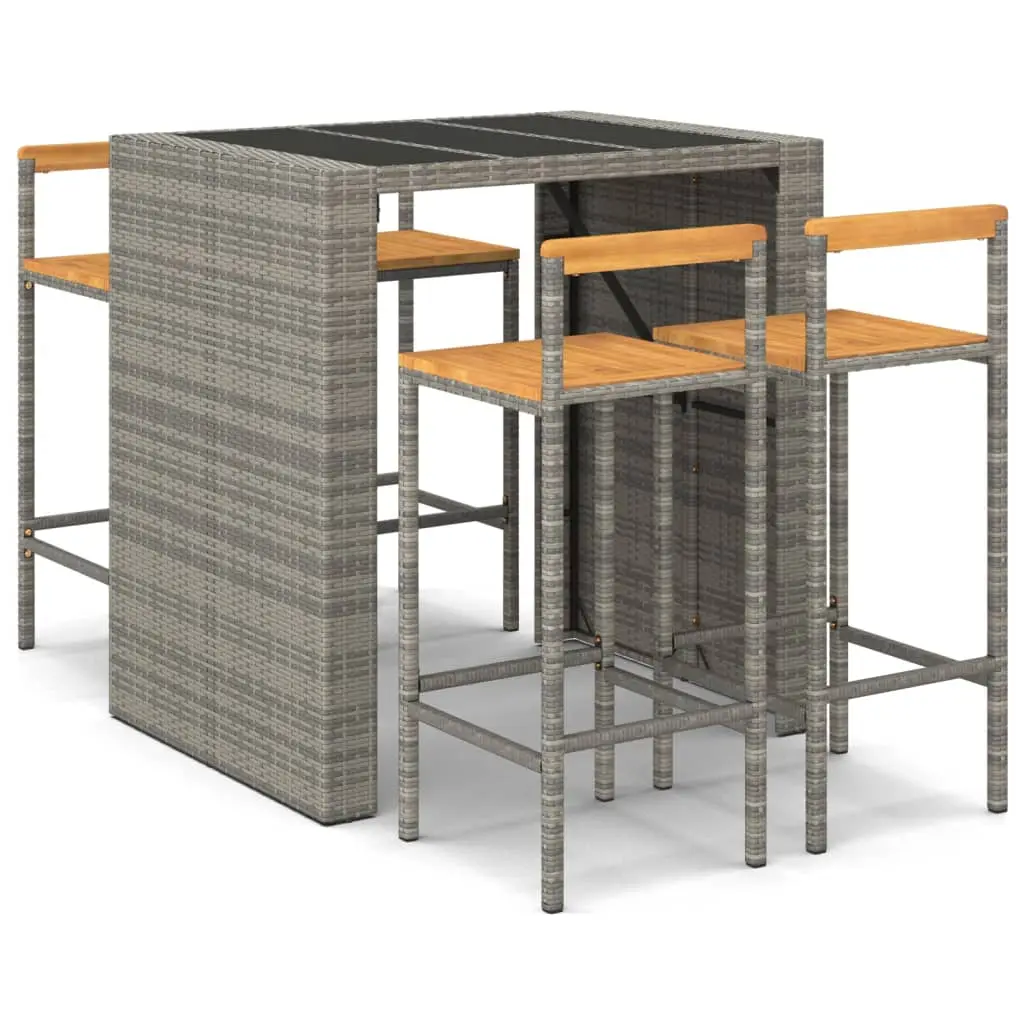 Ensemble de 5 pcs bar de jardin – Mobilier d’extérieur gris poly rotin/bois massif acacia-JU2202