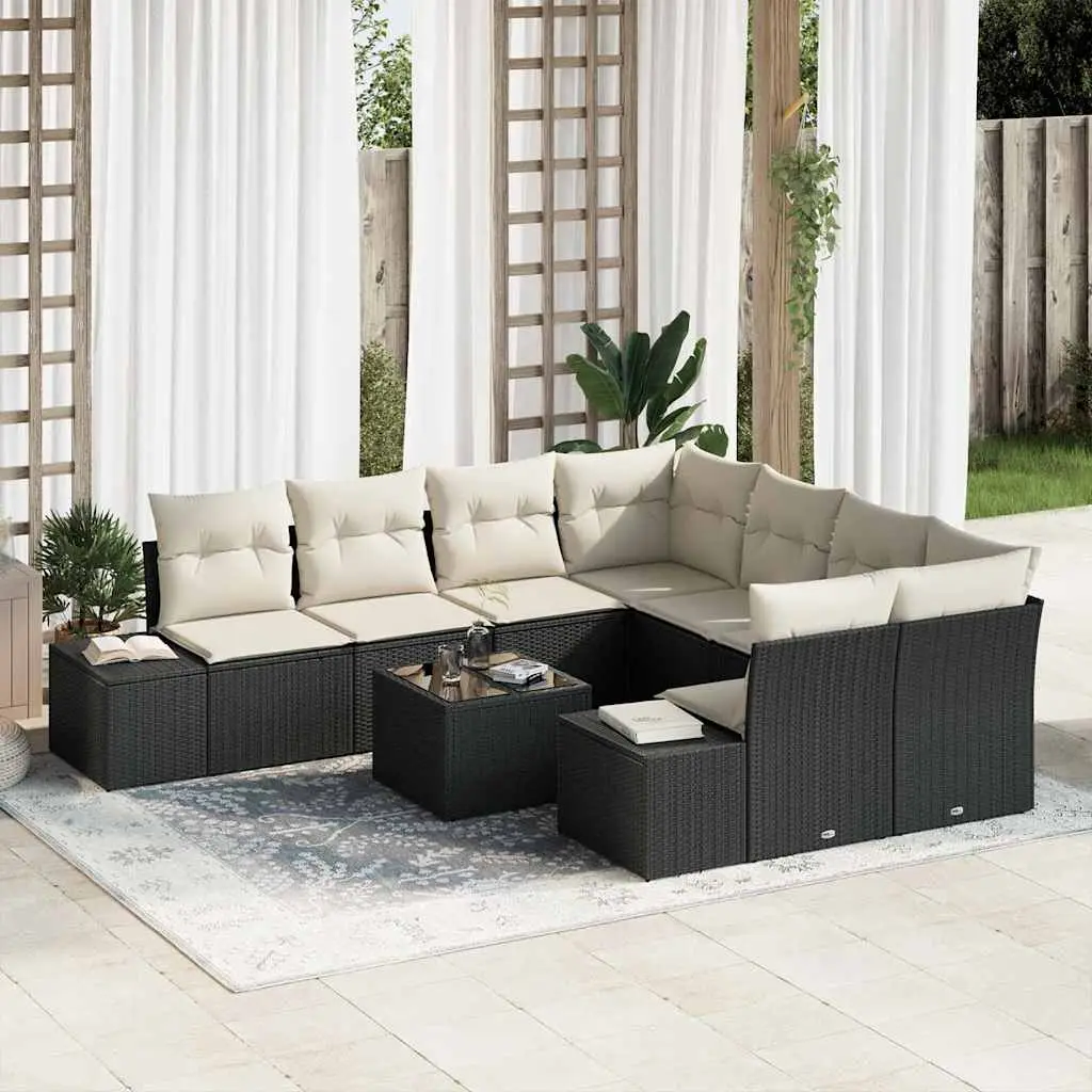 Ensemble de canapé de jardin avec coussin 9 pcs Noir polyrotin vidaXL 3346997