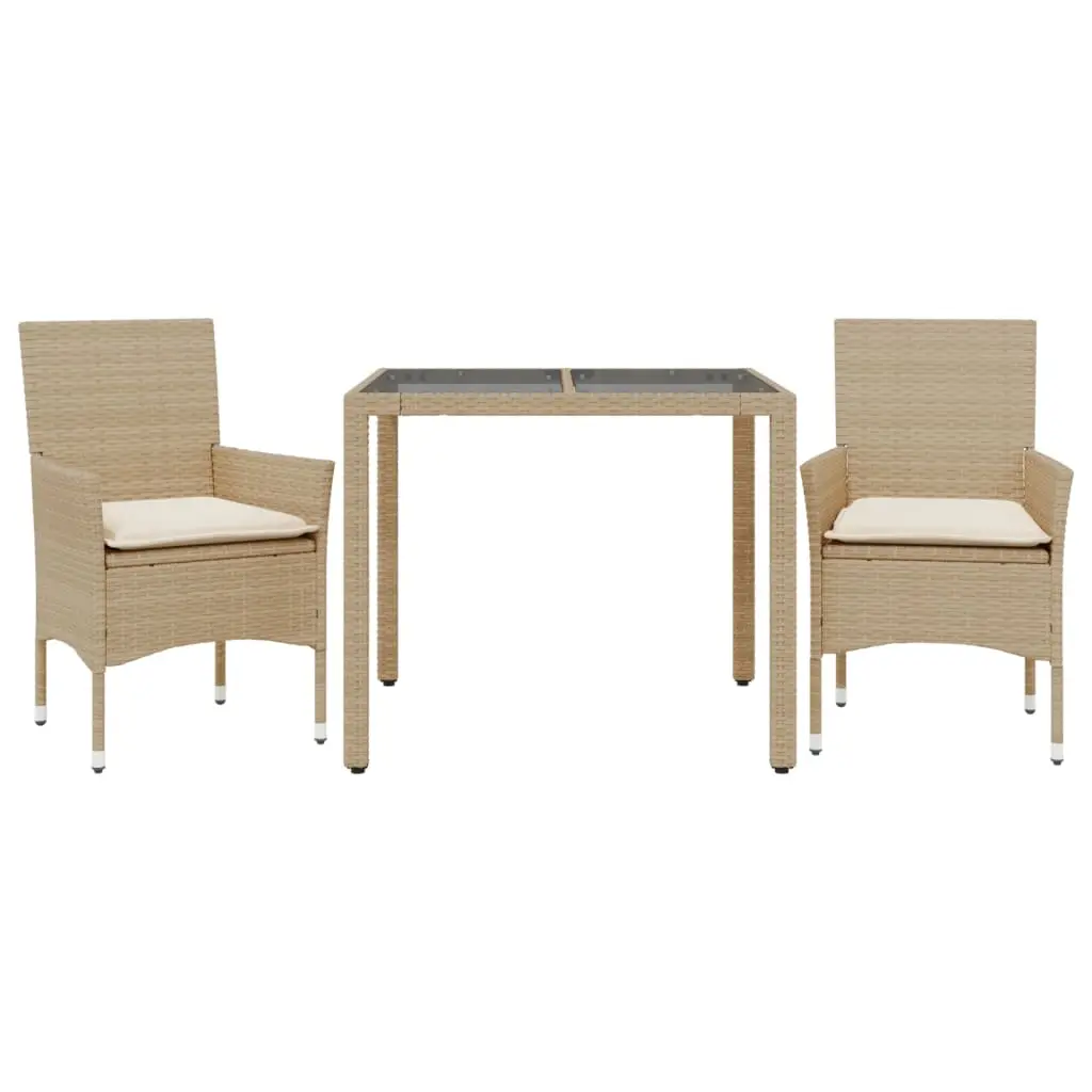 Ensemble de 3 pcs table de jardin et chaises avec coussins – mobilier de jardin beige rotin verre-JU2848