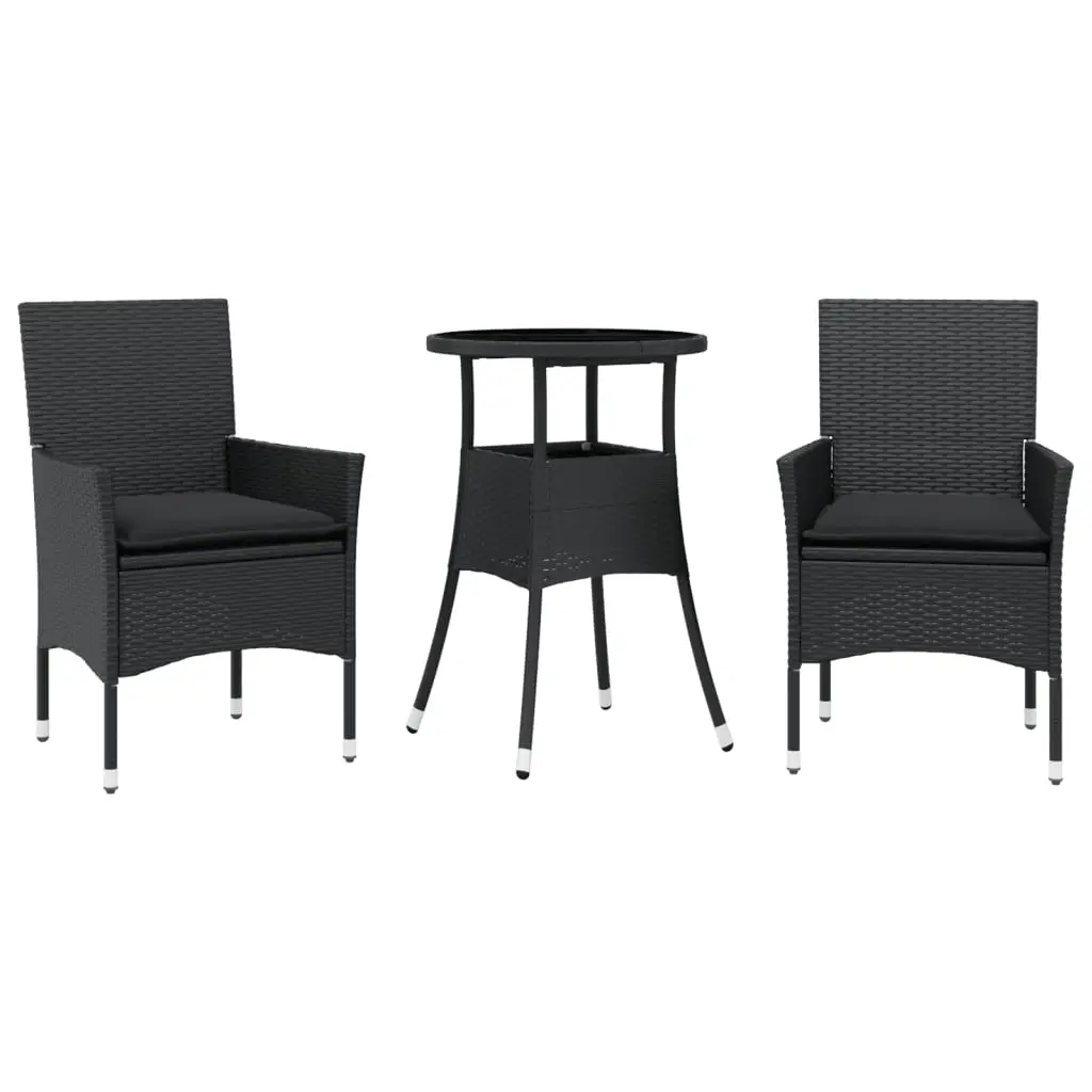 Ensemble de 3 pcs table de jardin et chaises avec coussins – mobilier de jardin noir rotin verre-JU2749