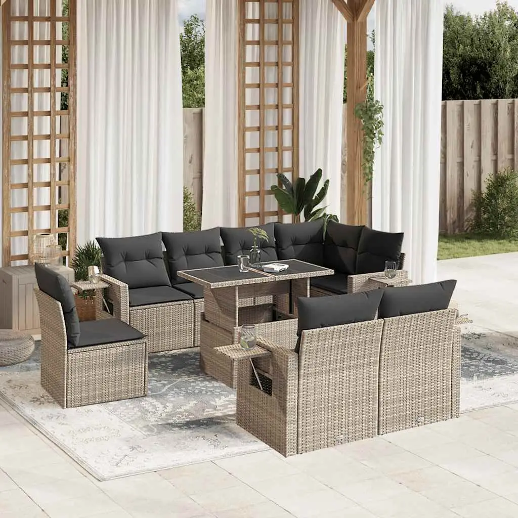 Ensemble de jardin 9 pcs résine tressée avec table relevable Gris Clair – ComfortXL Outdoor Living
