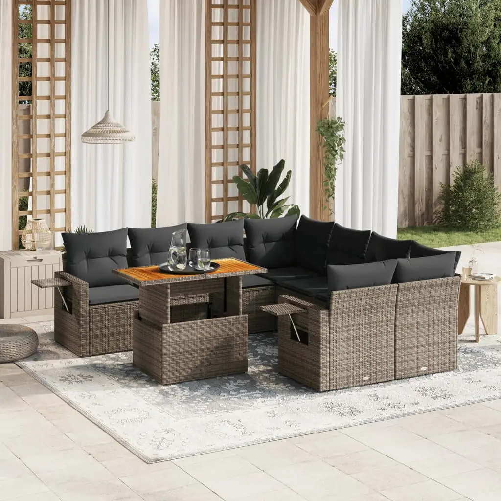 Ensemble Canapés de Jardin 9 pcs Résine Tressée Gris Modulable pour Extérieur – ComfortXL Outdoor Living