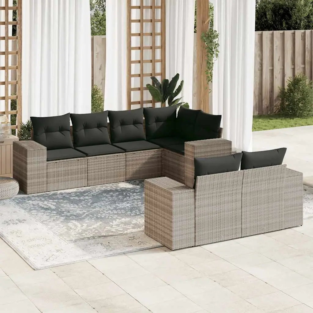 Ensemble Canapés 7 places Résine Tressée Modulable pour Jardin Gris Clair – ComfortXL Outdoor Living