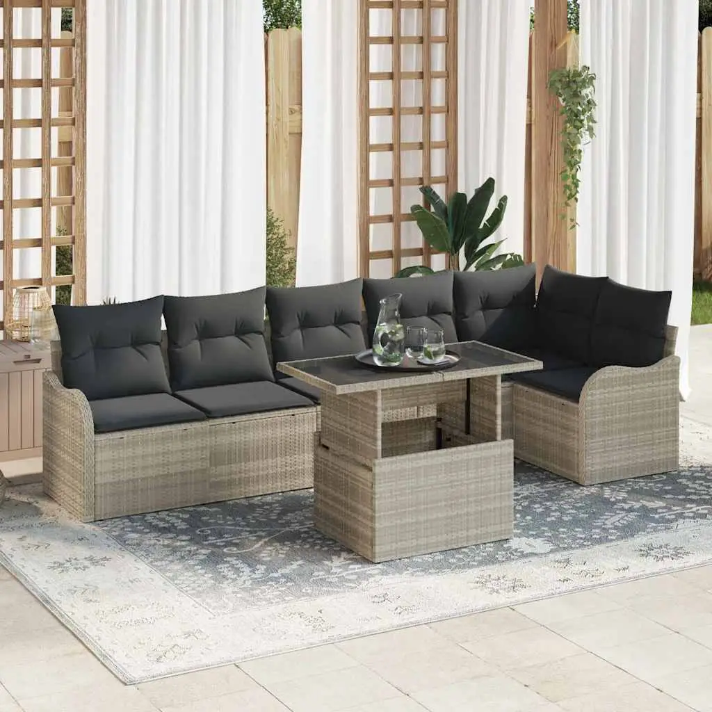 Ensemble de Canapés avec coussin 7 pcs Gris clair Poly rotin vidaXL 3348478