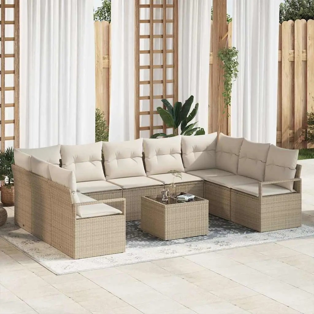 Ensemble de Canapés avec coussin 10 pcs Beige polyrotin vidaXL 3346551