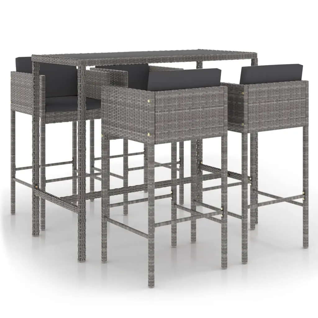 Ensemble de 5 pcs bar de jardin – Mobilier d’extérieur – Mobilier de jardin et coussins Résine tressée Gris-JU2037