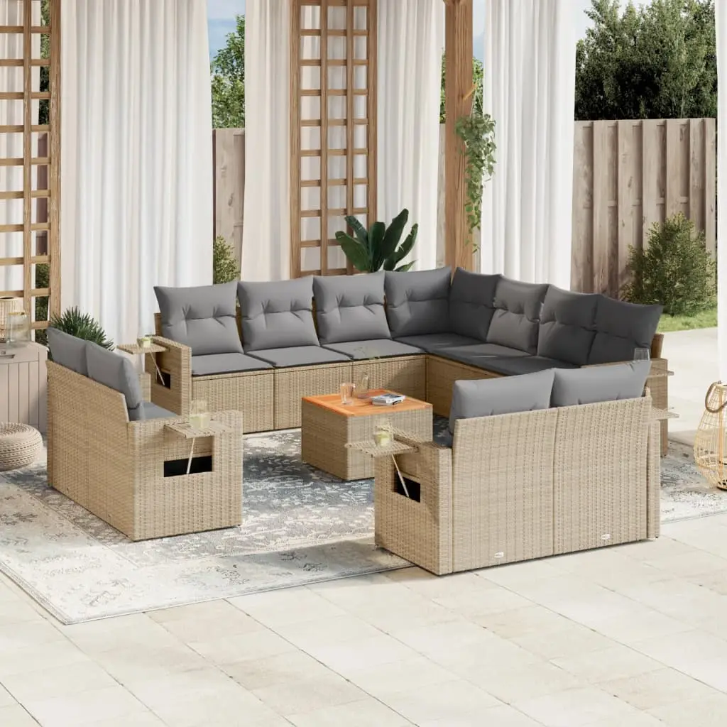 Ensemble de jardin XXL 11 places résine tressée modulable avec coffres et tablettes pliantes Beige – ComfortXL Outdoor Living