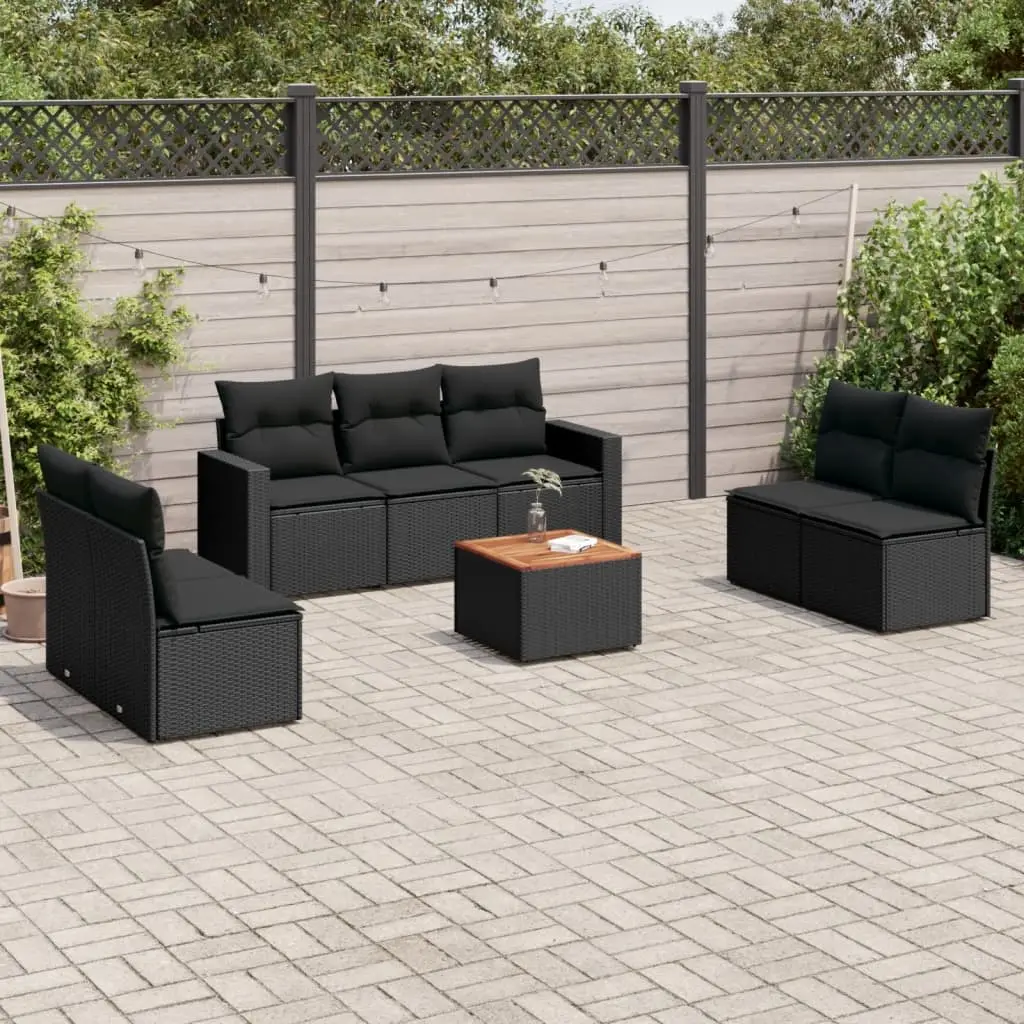 Ensemble de jardin 8 pcs résine tressée modulable avec rangement et table en bois noir – ComfortXL Outdoor Living