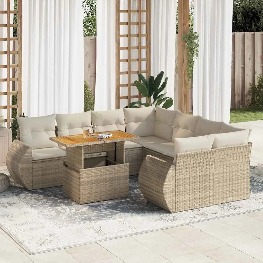 Ensemble canapé de jardin 9 pièces résine tressée avec table extensible et coffres Beige – ComfortXL Outdoor Living