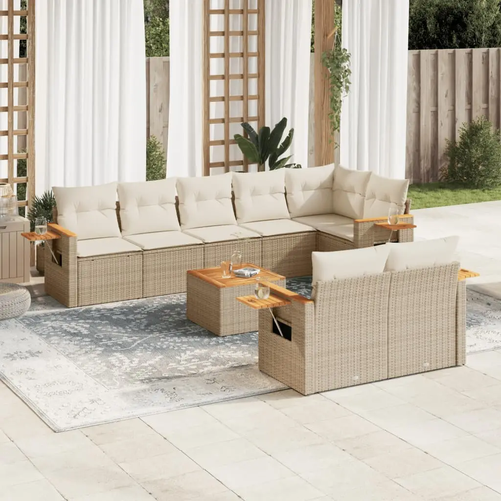 Ensemble de Jardin Modulable 9 pcs Résine Tressée avec Rangement et Coussins Crème Beige – ComfortXL Outdoor Living