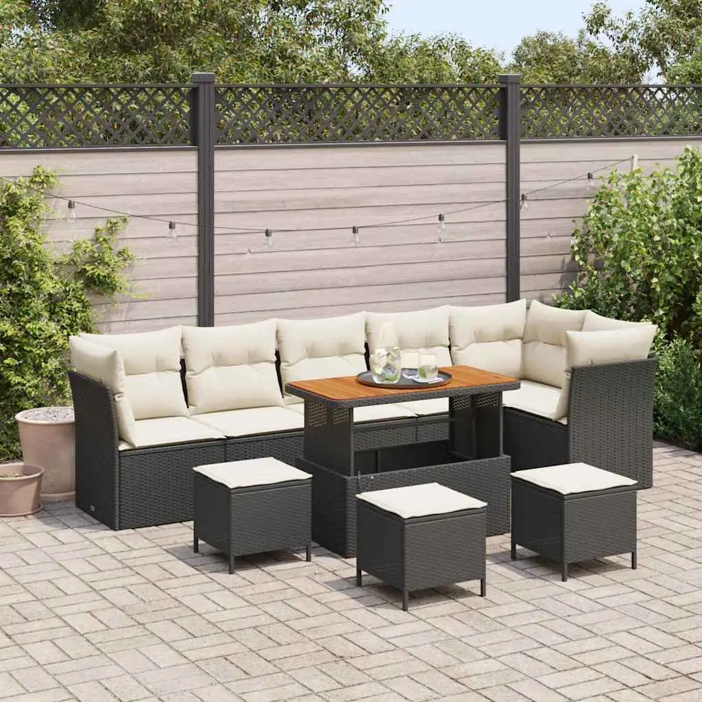 Ensemble Canapé de Jardin 9 Places Résine Tressée Extérieur Modulable Noir – ComfortXL Outdoor Living