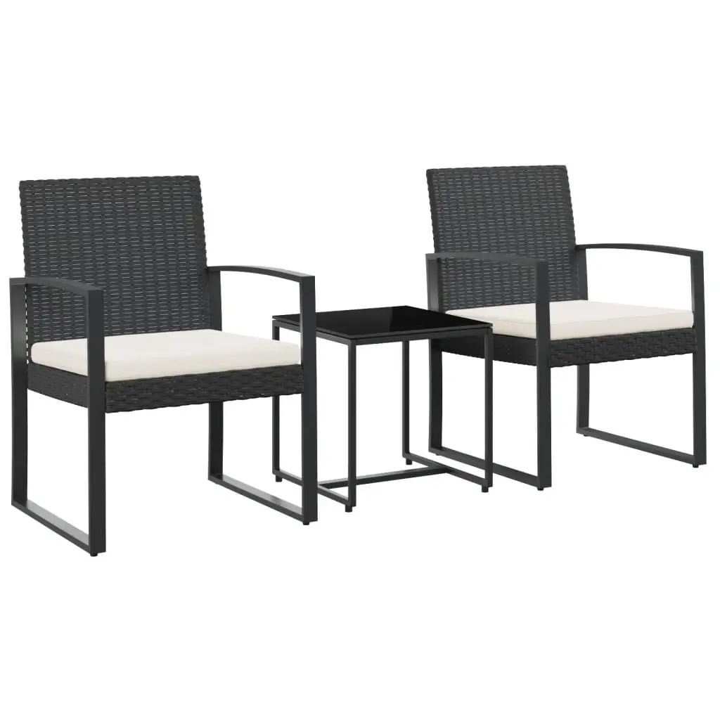 Ensemble de 3 pcs table de jardin et chaises avec coussins – mobilier de jardin noir rotin PP