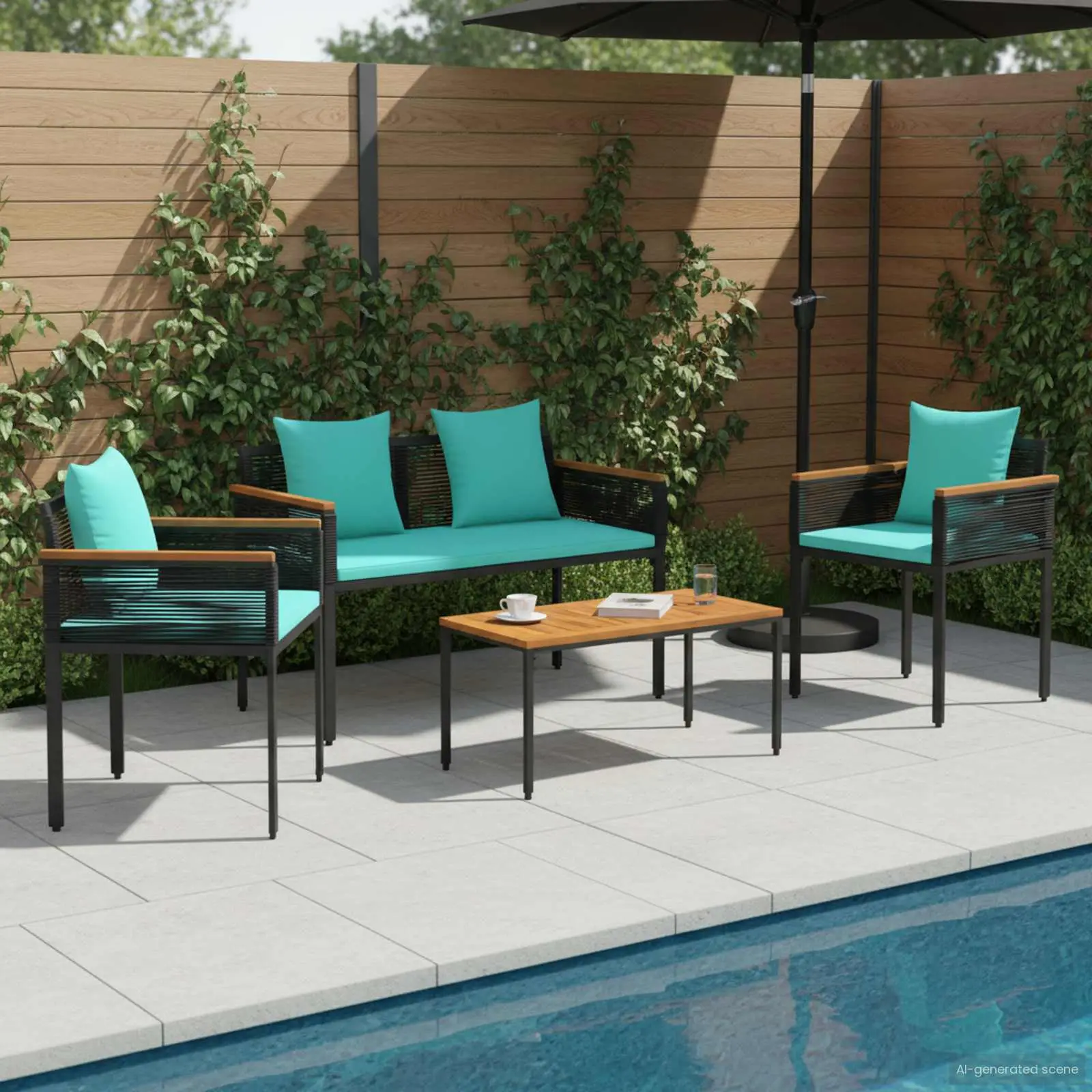 Ensemble de meubles d’extérieur Noir et turquoise polyrotin vidaXL 42025230
