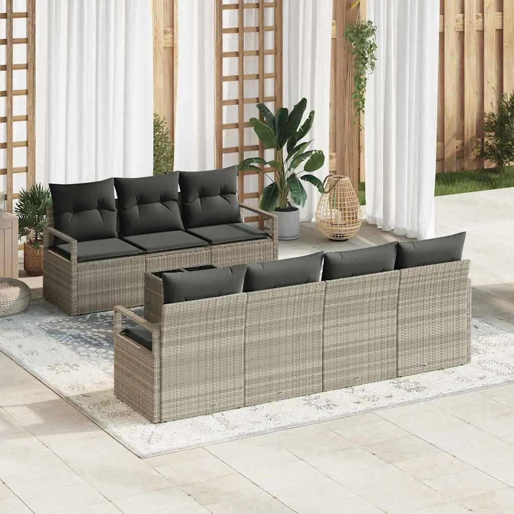 Ensemble de Canapés avec coussin 8 pcs Gris clair polyrotin vidaXL 3346292