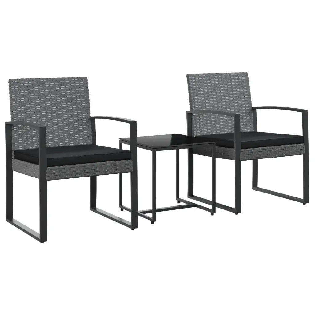 Ensemble de 3 pcs table de jardin et chaises avec coussins – mobilier de jardin gris foncé rotin PP