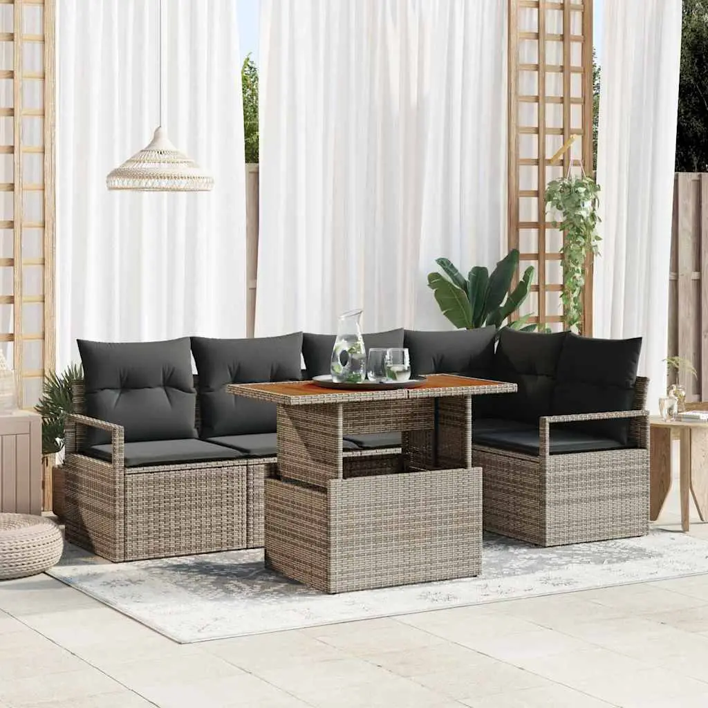Ensemble de Repas d’Extérieur 6 pcs Résine Tressée pour Terrasse ou Jardin Gris – ComfortXL Outdoor Living